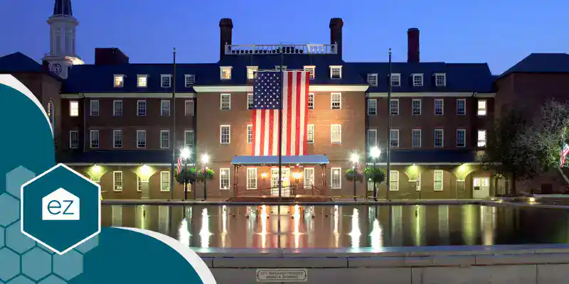 Alexandria, Virginia city hall with an American flag