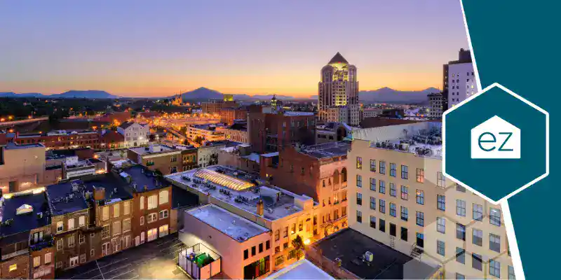 Night aerial view of Roanoke, Virginia