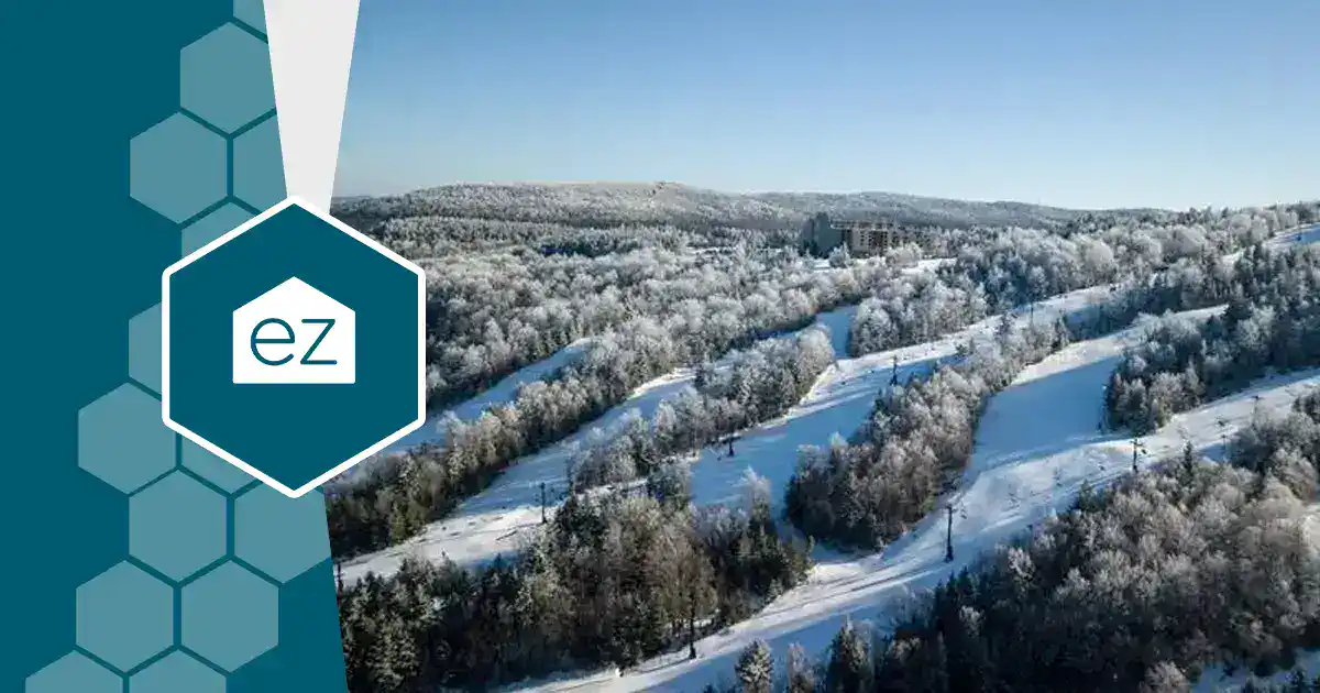 Snow-covered ski slopes at Snowshoe Mountain Resort in West Virginia