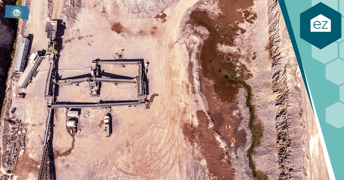 Aerial view of a South Dakota quarry and construction site with heavy machinery