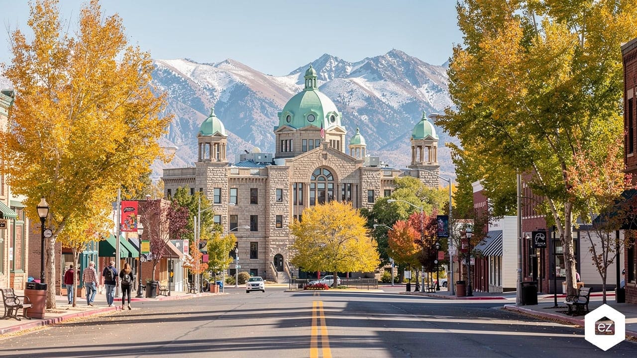 Downtown Carson City, Nevada streetscape in autumn