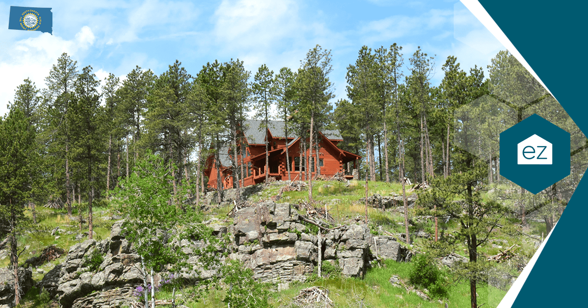 Wooden cabin surrounded by pines and rocky terrain in the Black Hills of South Dakota
