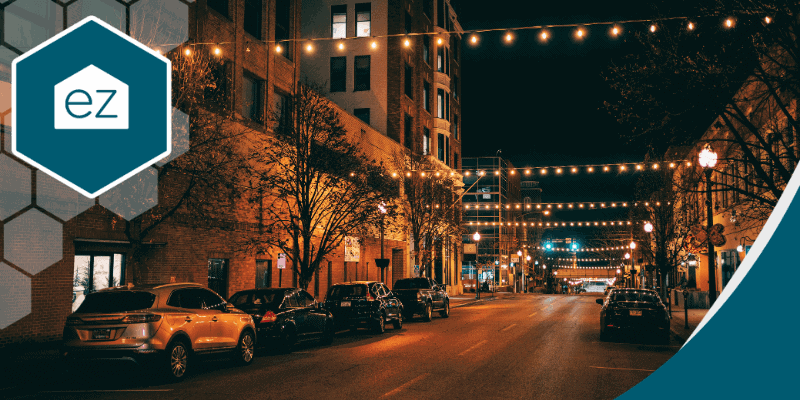 Street lights at night in Parkersburg, West Virginia