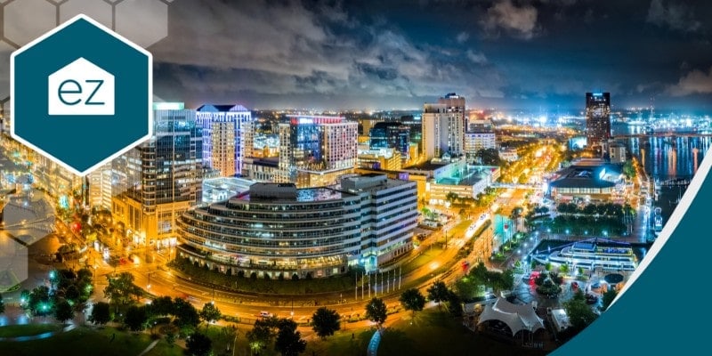 Panoramic night view of the Virginia Beach oceanfront