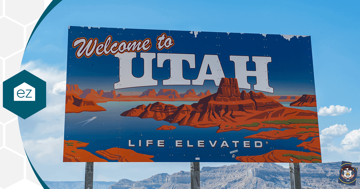 The Welcome to Utah highway sign against red rock, marking the state line remote buyers cross