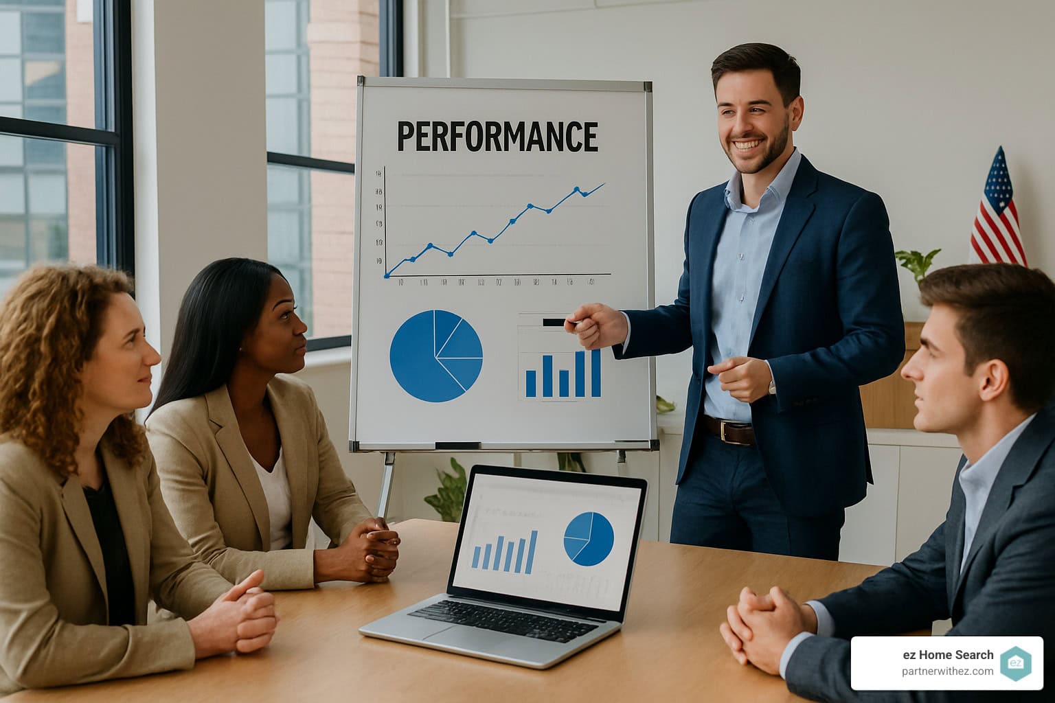 real estate coaching session with agents reviewing performance metrics - real estate agent tips and advice