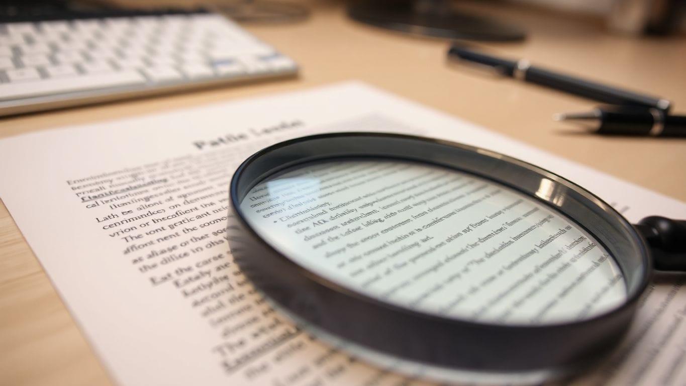 Magnifying glass over compliance document in an office.