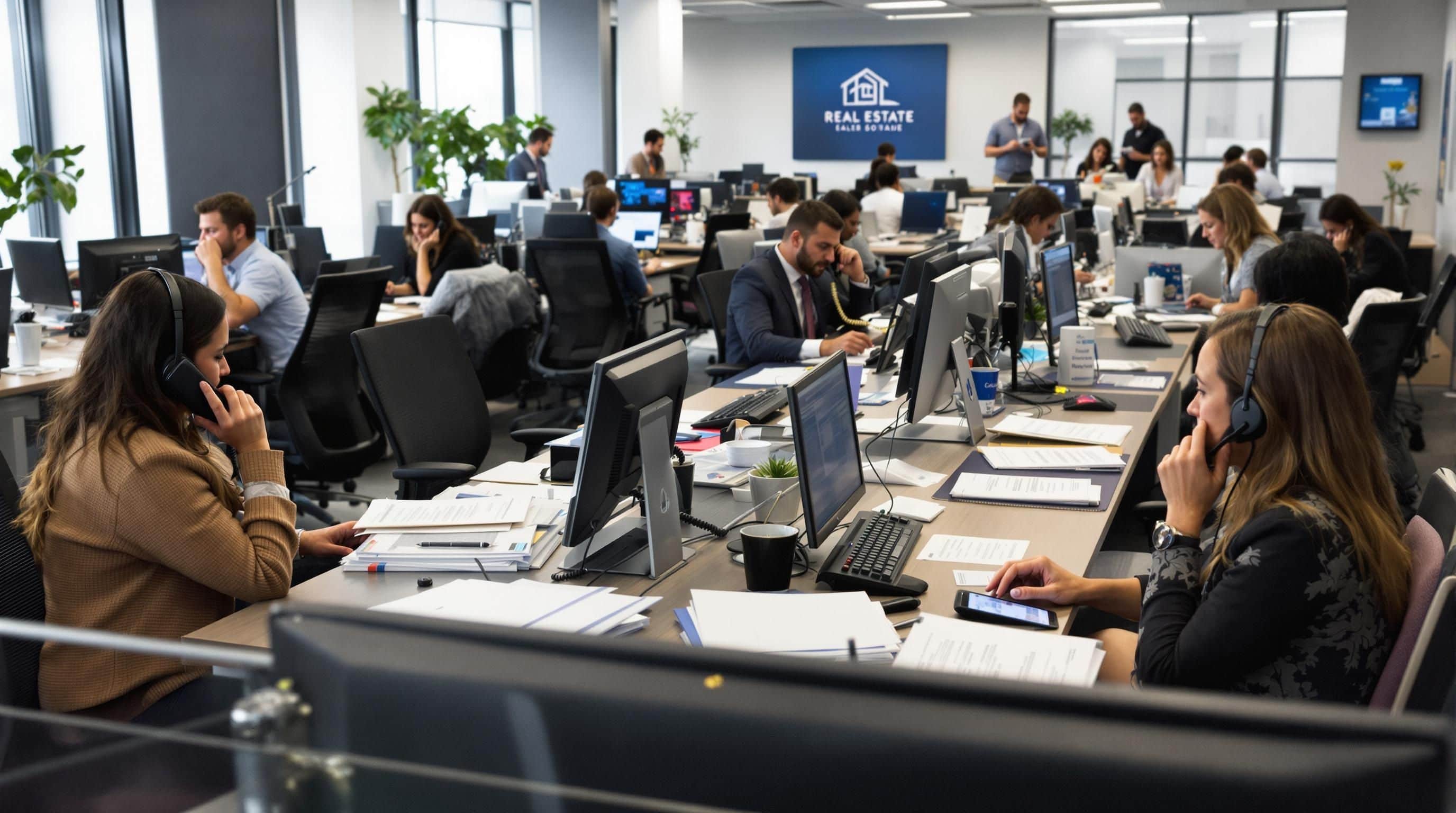 Real estate agents making phone calls.