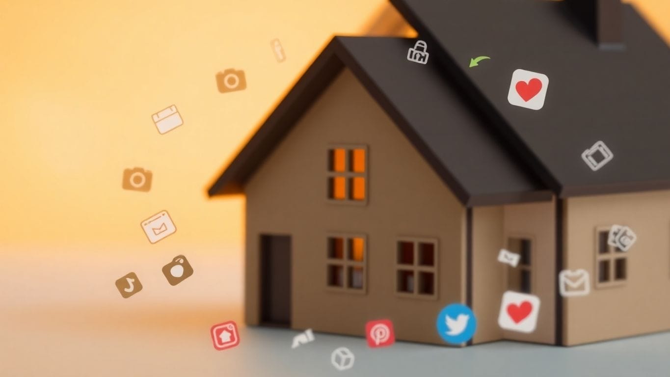 Stylized house with content ideas flowing around it.