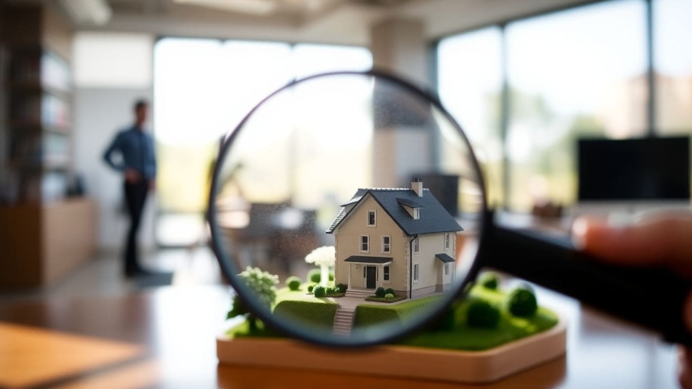 Magnifying glass over a house.