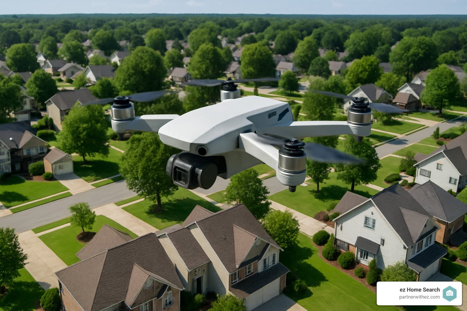 A drone taking pictures of a neighborhood in northern Georgia in the United States - real estate agent tips and advice