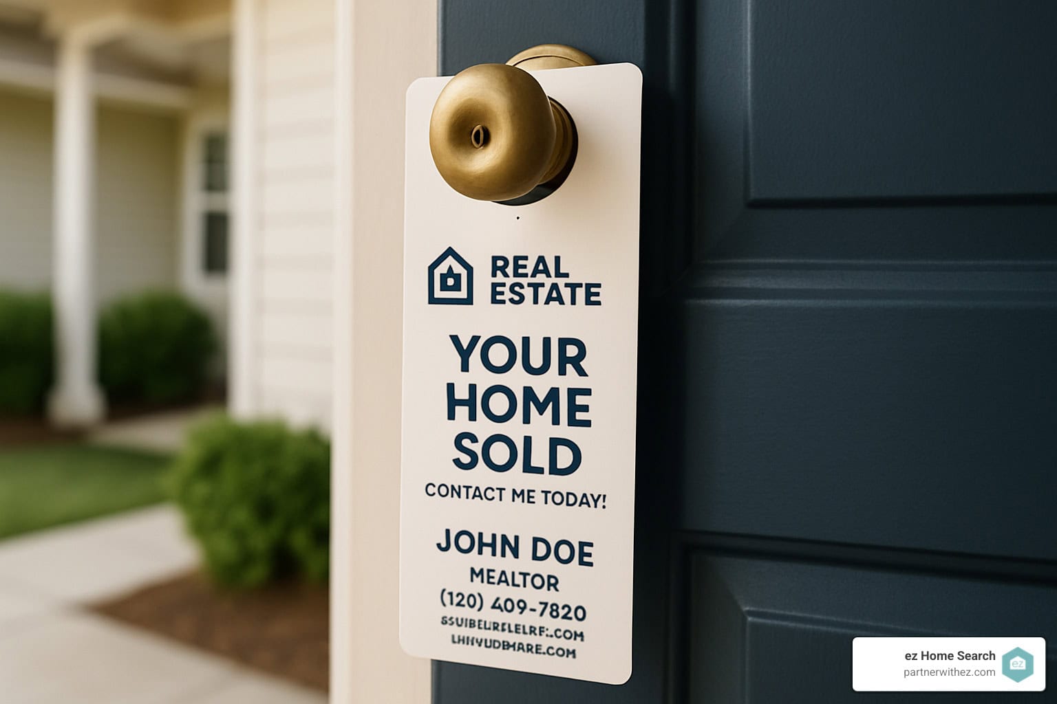 branded door hanger on doorknob - door knocking real estate