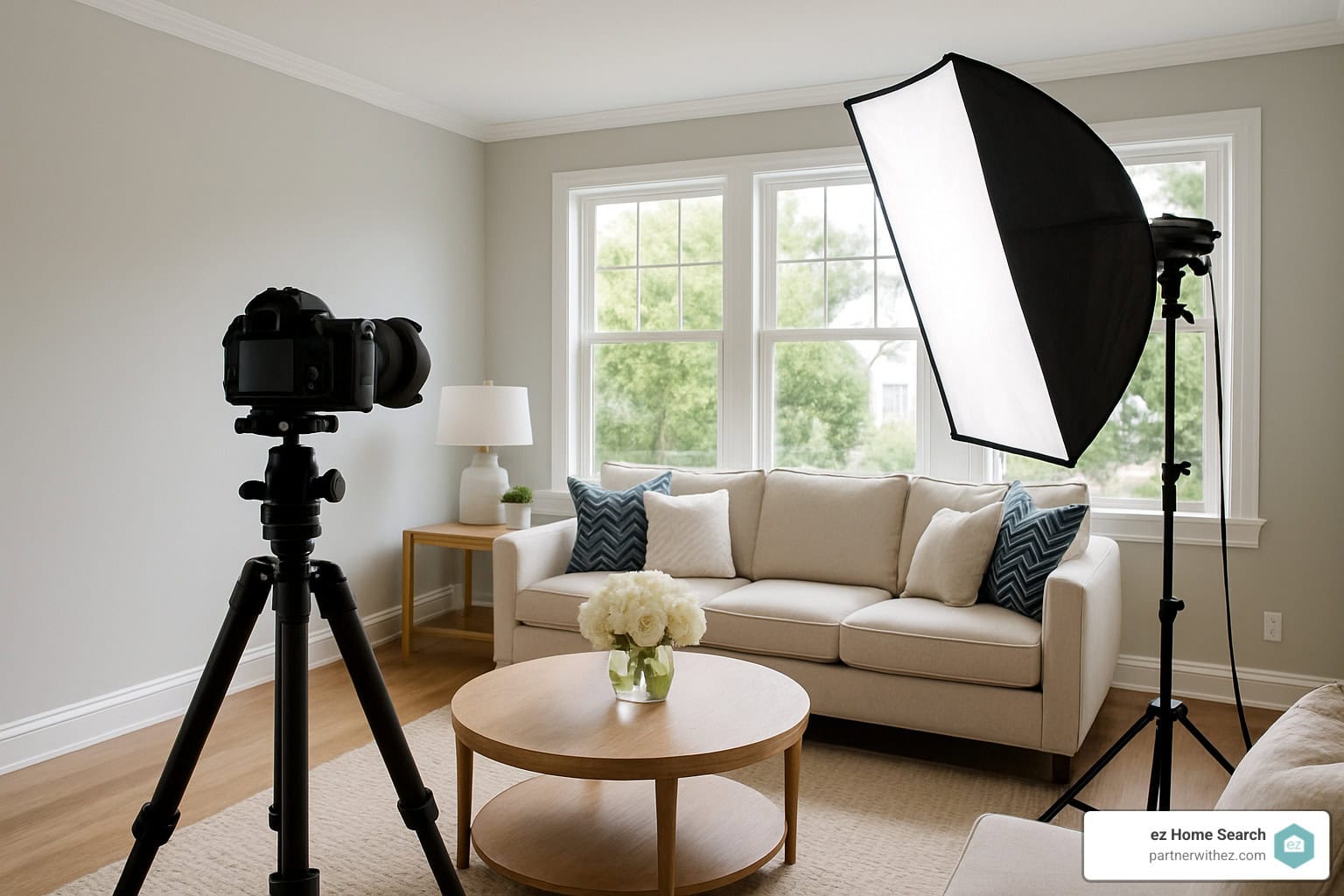 Professional real estate photography setup with camera and listing props - instagram real estate posts Professional real estate photography setup with camera and listing props - instagram real estate posts