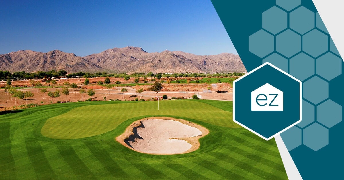 Golf course with mountains behind it in Mesa, Arizona