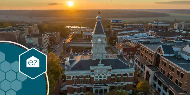 Sunset aerial view of Clarksville, Tennessee