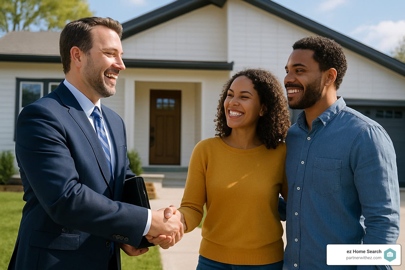 happy real estate agent with clients - lead generation real estate happy real estate agent with clients - lead generation real estate