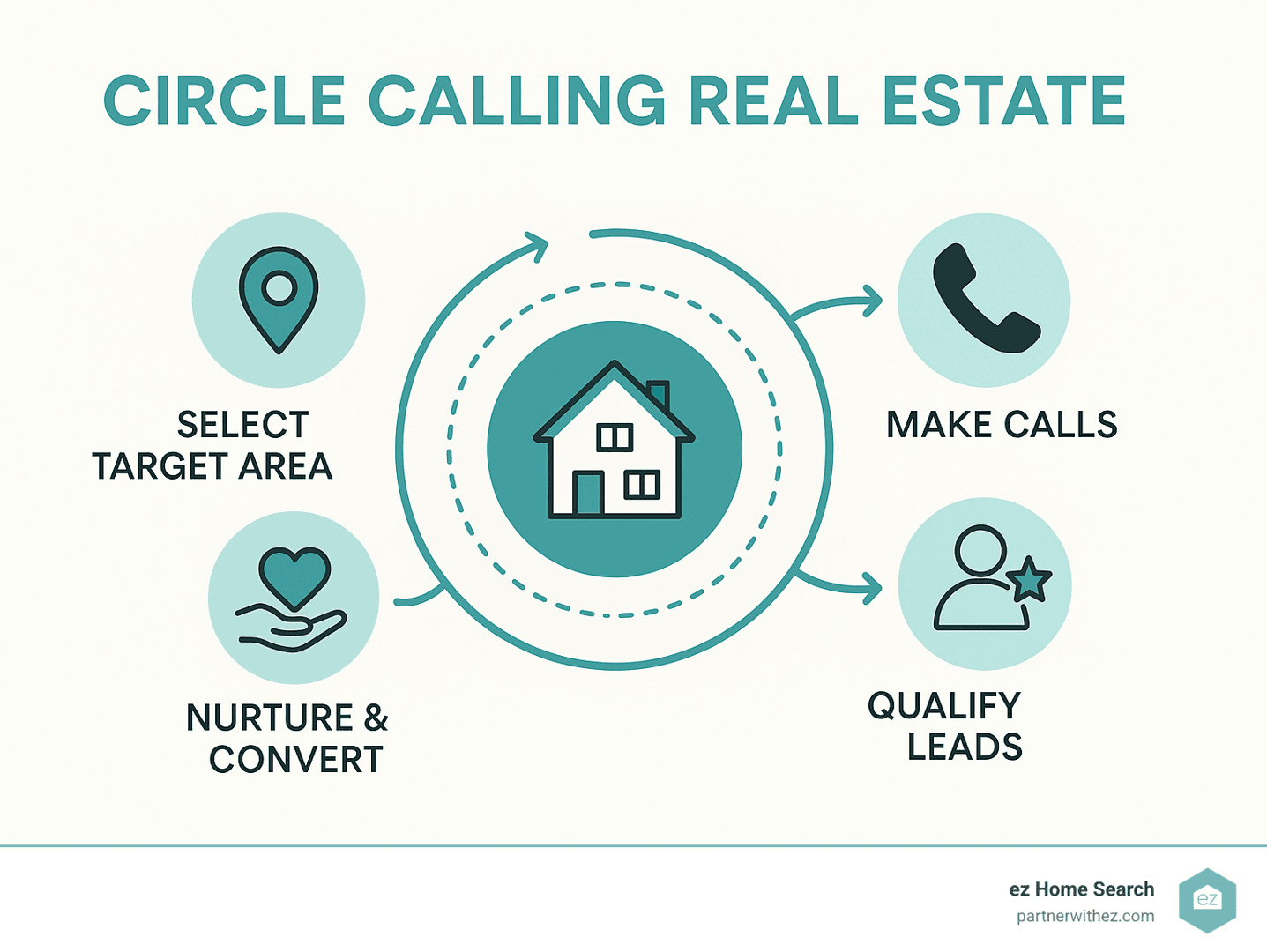 Circle calling real estate workflow showing the complete process from selecting target area to nurturing leads through conversion - circle calling real estate infographic 
