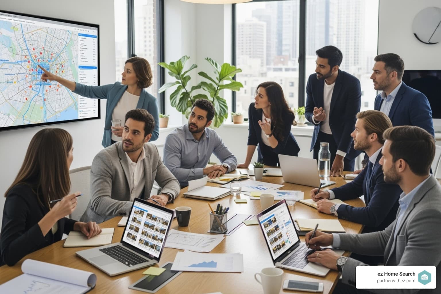 diverse group of real estate professionals collaborating in a modern office - mortgage modification leads diverse group of real estate professionals collaborating in a modern office - mortgage modification leads