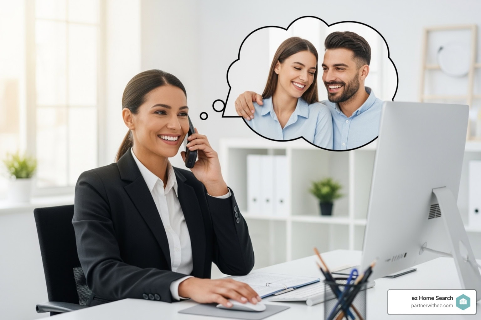 a loan officer on the phone with a happy client - mortgage loan leads