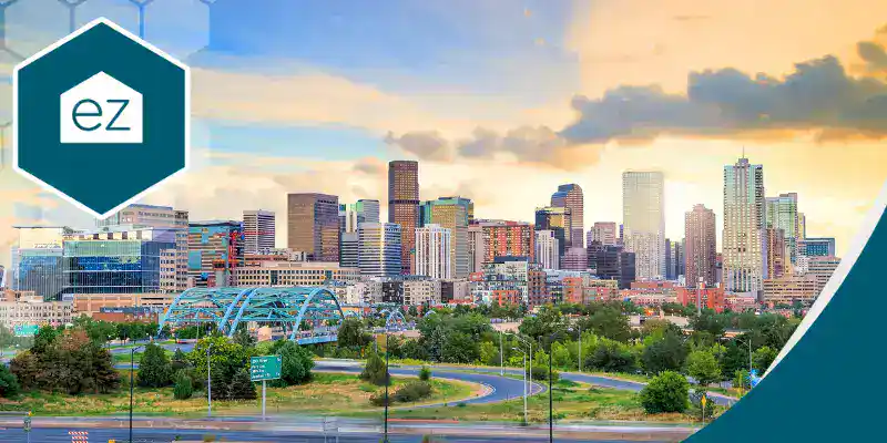 Denver skyline with the Front Range behind it