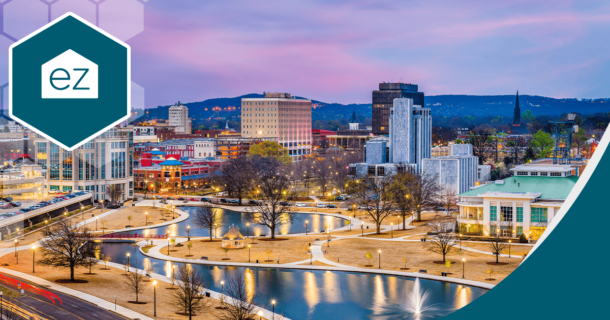 Aerial view of Peoria, Illinois along the Illinois River at dusk