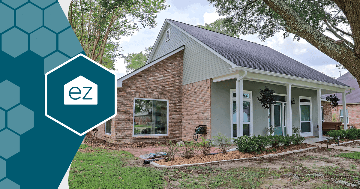 A renovated single-story Acadian-style brick home in Louisiana