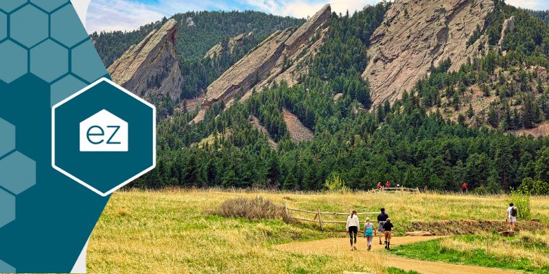 The Boulder Flatirons rising above the city