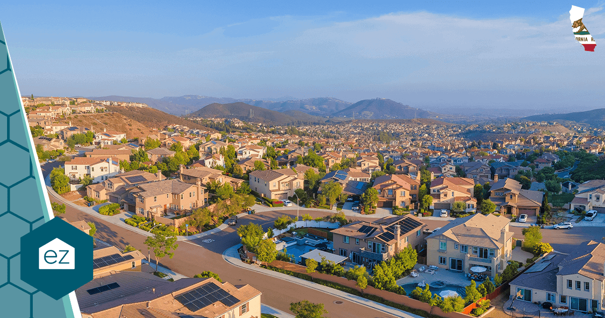 Aerial view of a California suburban neighborhood