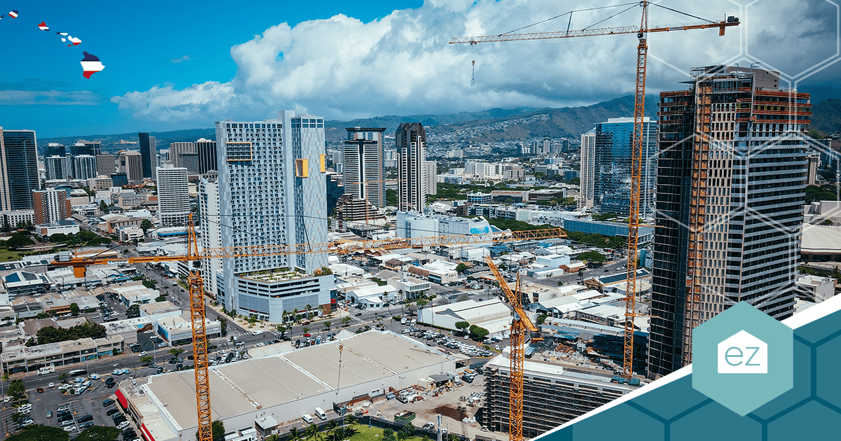 Downtown Honolulu high-rises under construction with cranes, where much of Oahu's new housing inventory is being built