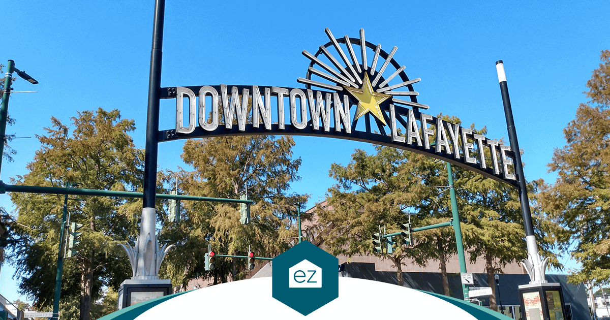 Downtown Lafayette archway sign in Acadiana