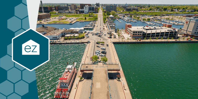 Erie PA skyline and port on Lake Erie