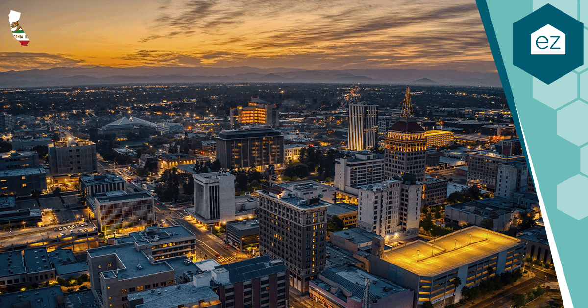 Downtown Fresno skyline at sunset