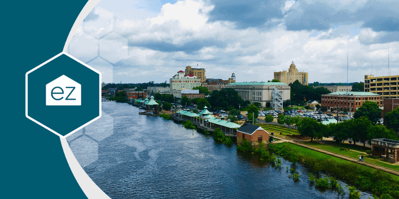 Aerial view of Monroe, Louisiana along the Ouachita River in the northeast of the state