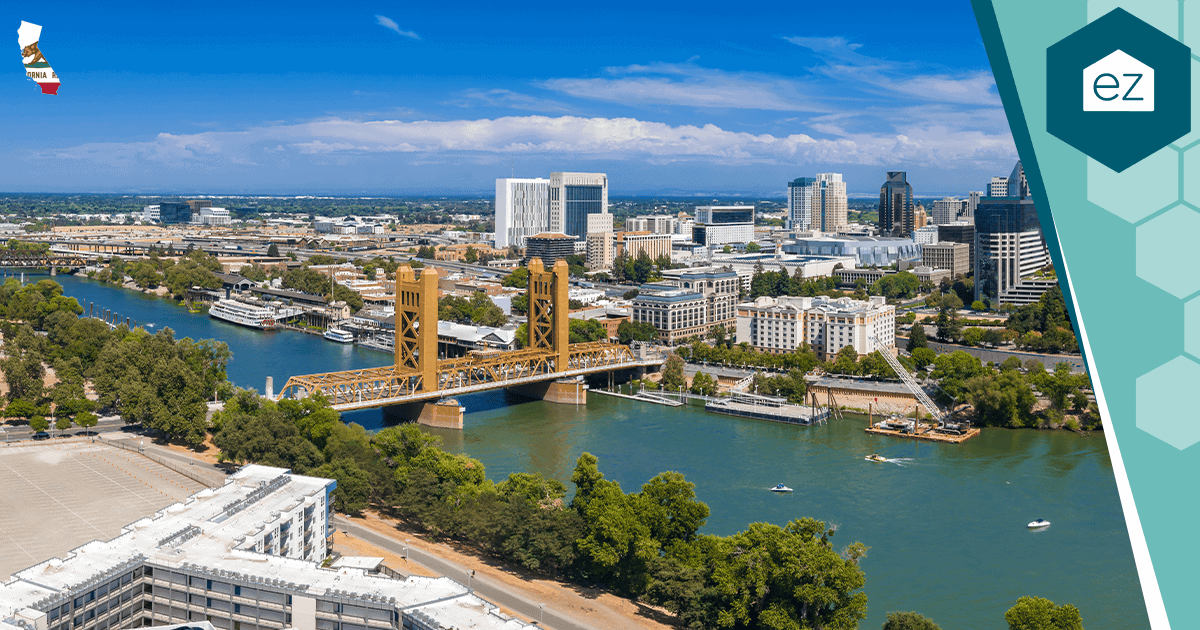 Aerial view of Sacramento and the Tower Bridge
