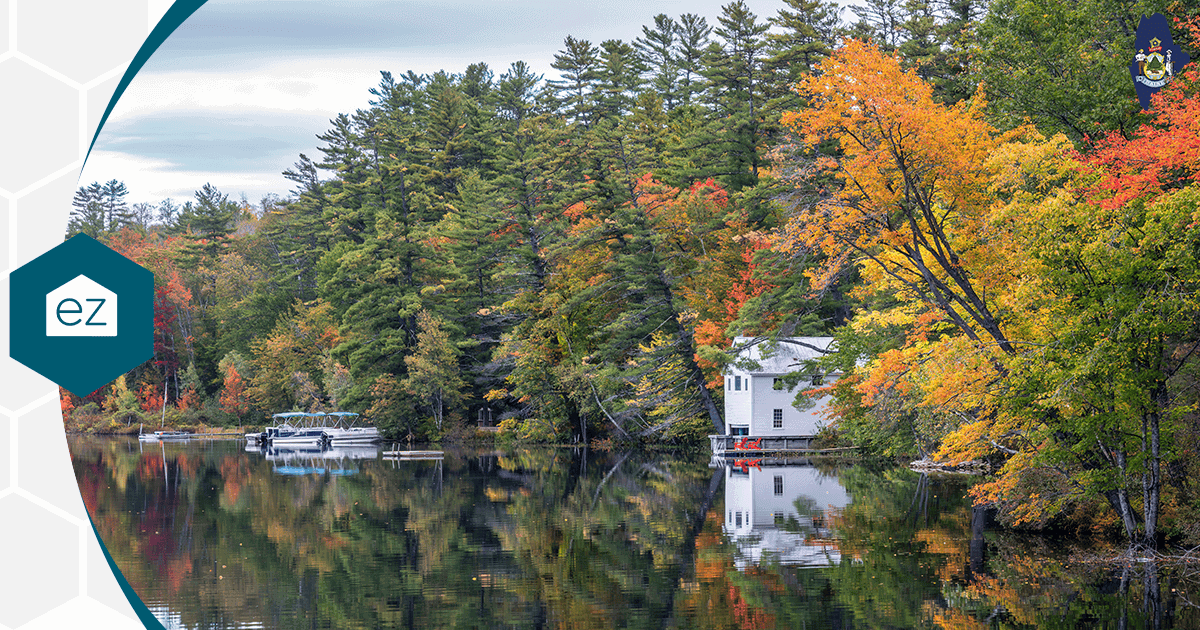 Autumn colors along Kezar Lake near Lovell in western Maine