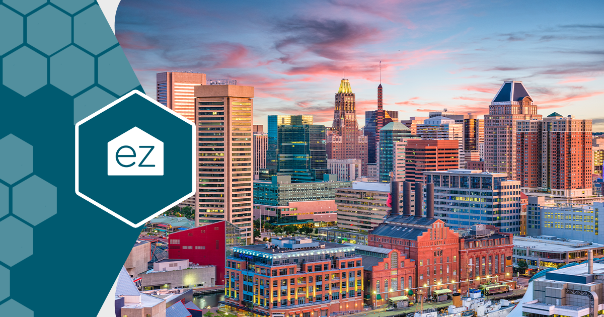 Downtown Baltimore skyline at sunset