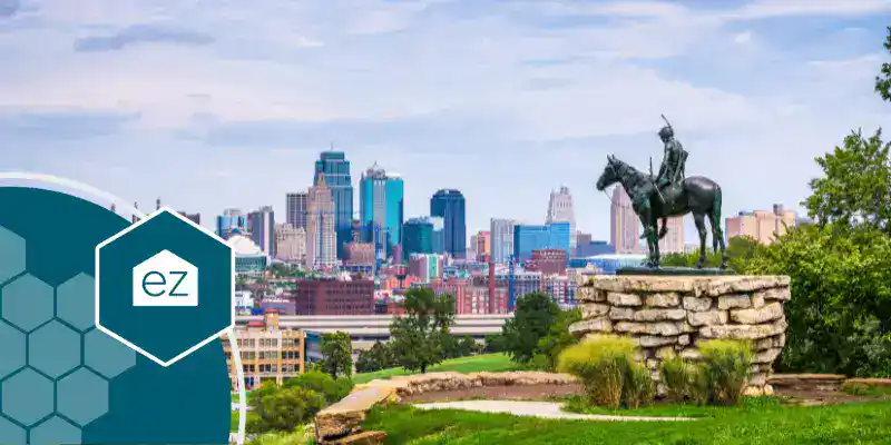 Downtown Kansas city skyline with an equestrian statue