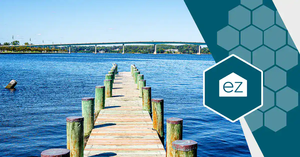 Wooden pier extending over calm water in Maryland