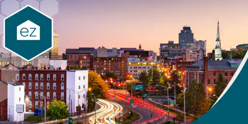 Aerial city view of Worcester, Massachusetts