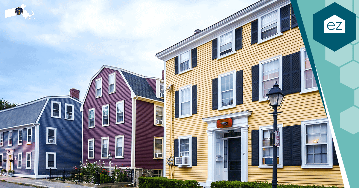 Colorful historic homes on a Massachusetts street