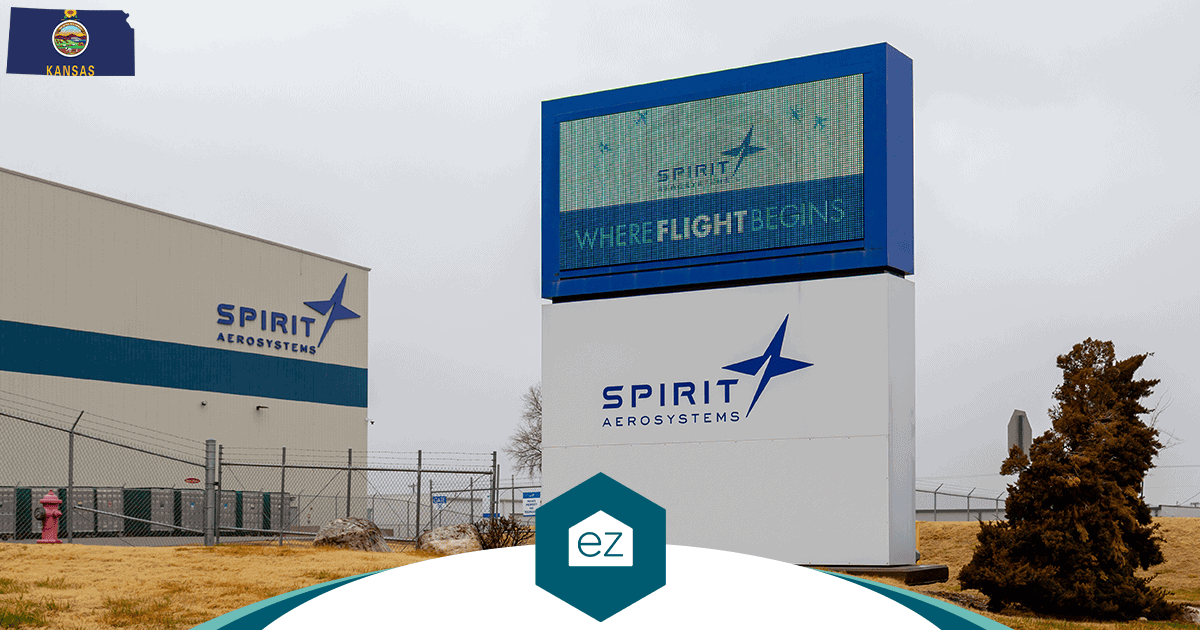 A Spirit AeroSystems facility sign in Wichita, Kansas