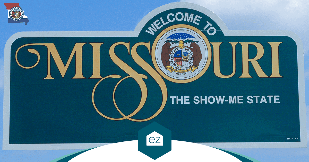 Welcome to Missouri, the Show-Me State, road sign marking the state line