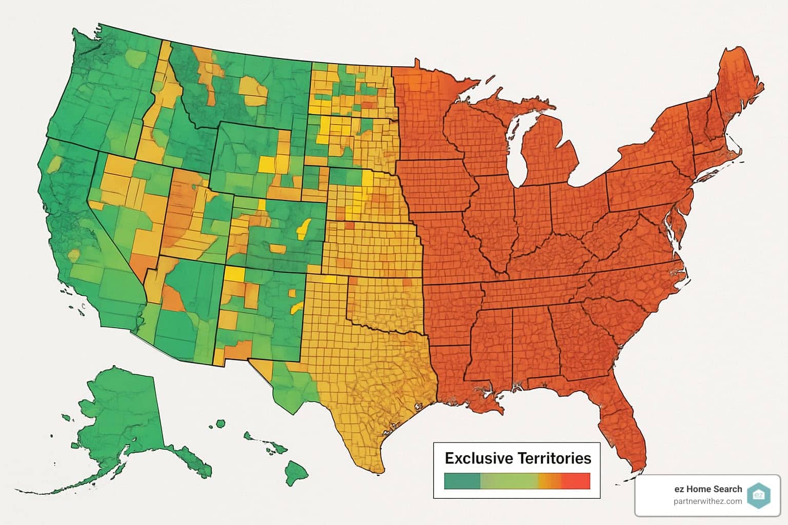 Exclusive territory map showing county-based coverage areas - how to run Google Ads for real estate