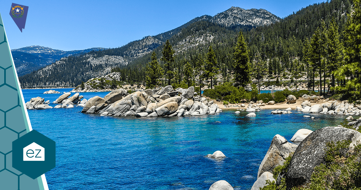 A boulder-strewn beach on the Nevada side of Lake Tahoe