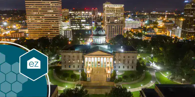 Overhead night view of Columbia, South Carolina city lights