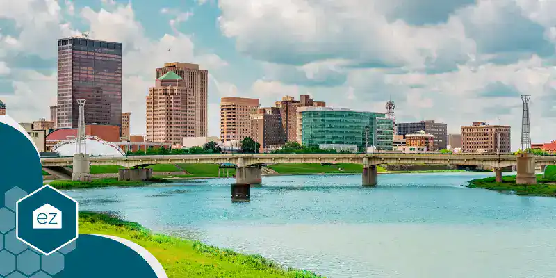 The Miami River running through Dayton, Ohio