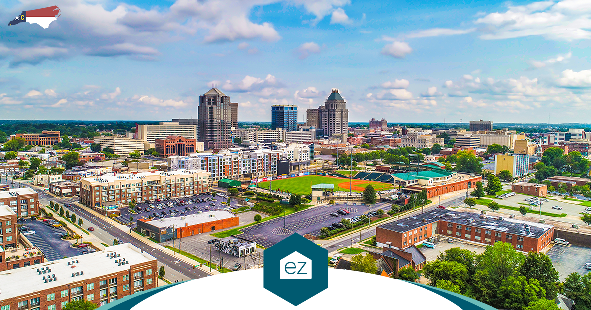 Aerial view of downtown Greensboro, North Carolina in the Piedmont Triad