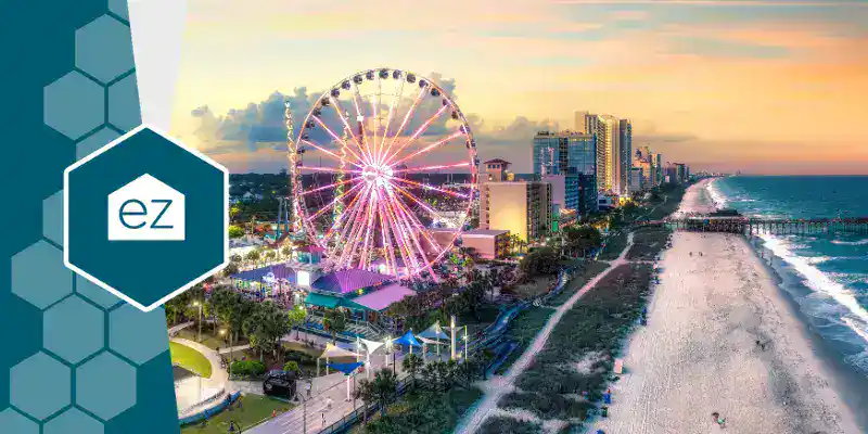 Aerial view of Myrtle Beach, South Carolina oceanfront where condos are roughly a third of closed sales
