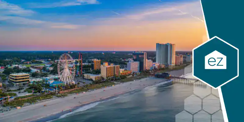 Drone view of North Myrtle Beach, South Carolina coastline