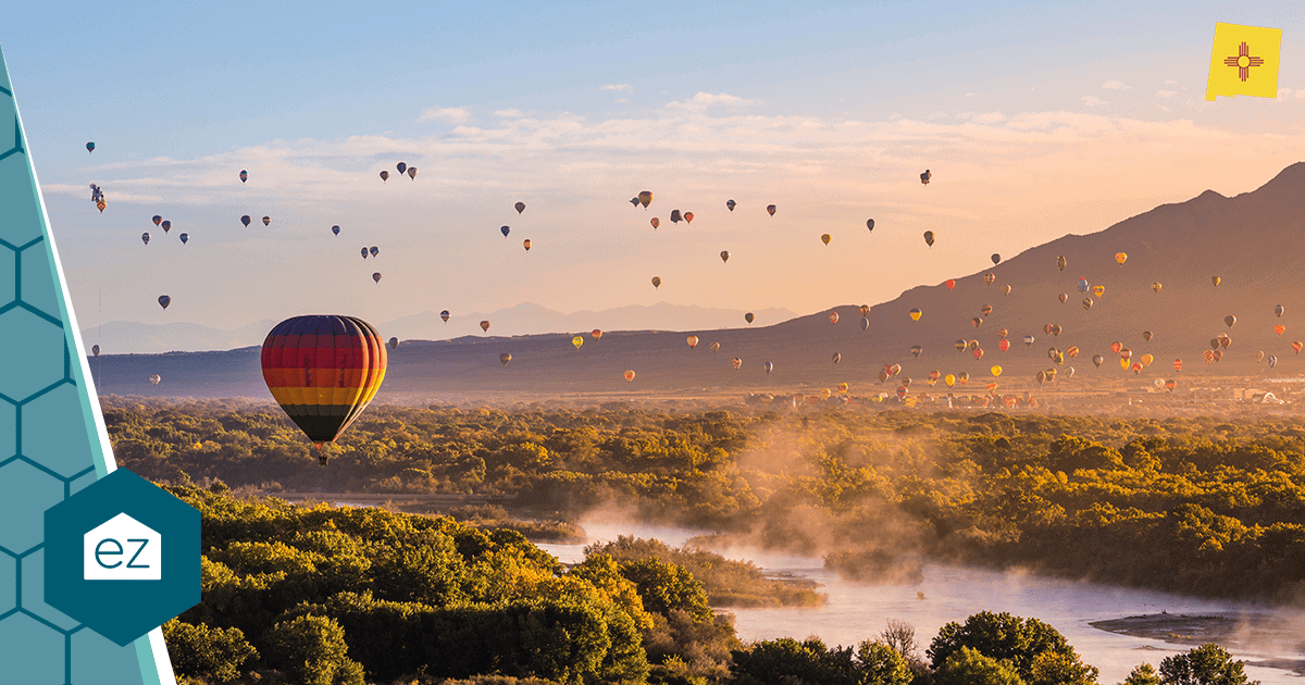 Hot air balloons over the Rio Grande valley near Albuquerque, New Mexico